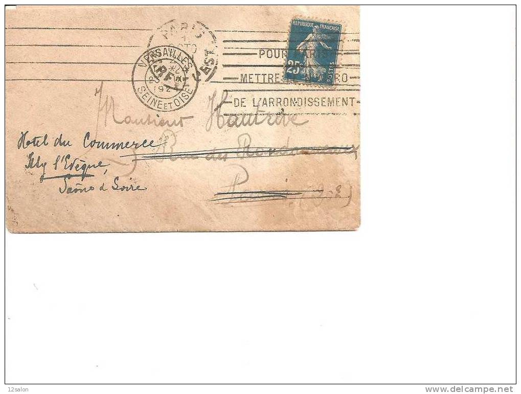 Lettre  N° 140 Oblitere De VERSAILLE REEXPEDIER DE PARIS - 1906-38 Semeuse Camée