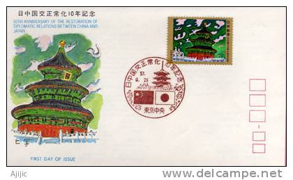 10 Ans De Relations Diplomatique Japon-Chine (Temple Du Ciel. Pekin. ) Un FDC 1982 - FDC