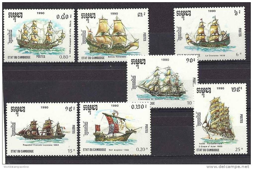 Cambodia, Serie 7, Year 1990, Mi 1158-1164, Ships, MNH ** - Andere(Zee)