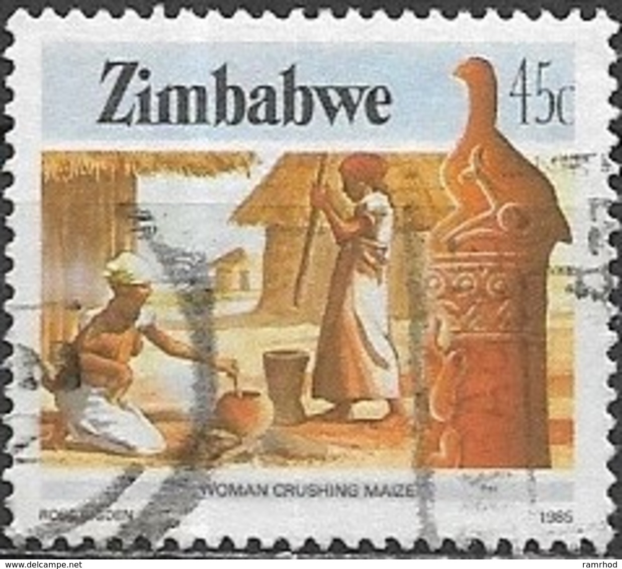 ZIMBABWE 1985 National Infrastructure - 45c. - Village Women Crushing Maize FU - Zimbabwe (1980-...)