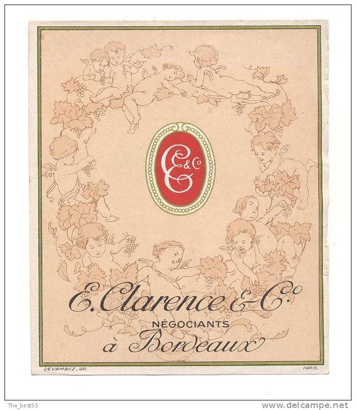 Etiquettes   De  Vin   -  E. Clarence à Bordeaux (33)  -     Thème Anges  -  10.1 X 12.1 Cm - Children
