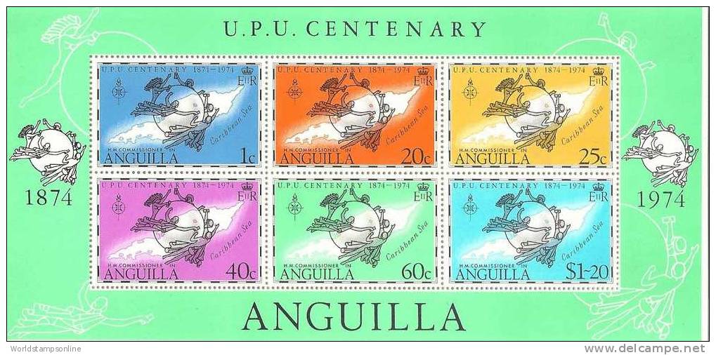 Anguilla, 6 Stamps In Block, Year 1974, Mi Block 6, 100 Year UPU, MNH ** - Anguilla (1968-...)