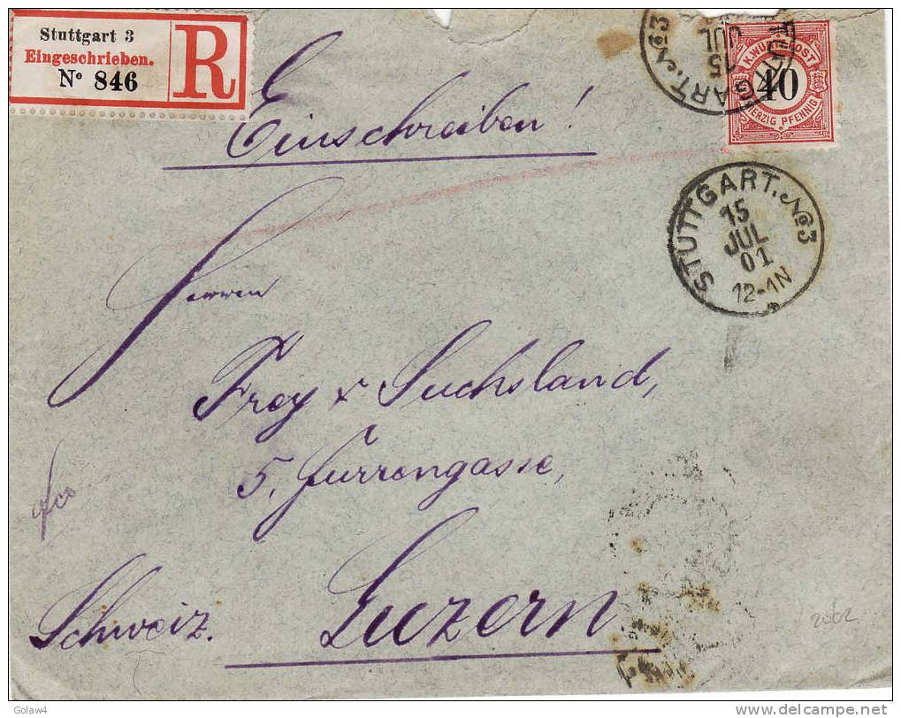 2002# WÜRTTEMBERG MICHEL 62 / BRIEF EINGESCHRIEBEN 1901 STUTTGART => LUZERN COVER - Cartas & Documentos