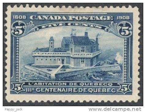 Canada 1908 # 99  Champlain´s Habitation Blue Quebec Tercentenary Nice Center MINT Remnant Of Album Hinge - Unused Stamps
