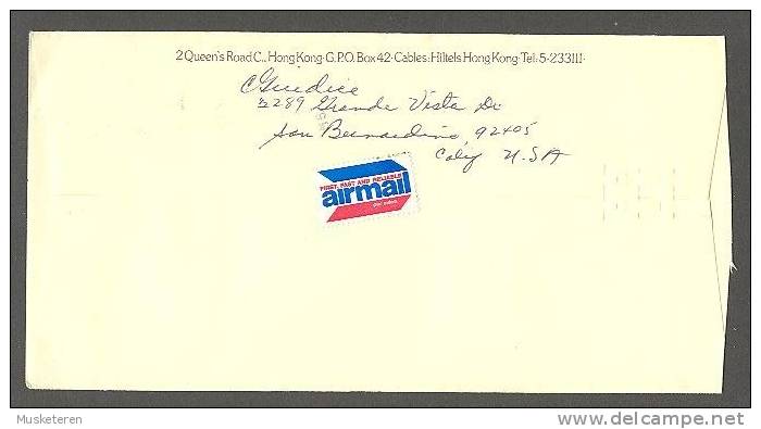 Hong Kong Airmail Par Avion Label HONG KONG HILTON Hotel Cachet Cover 1976 To Houston USA - Storia Postale