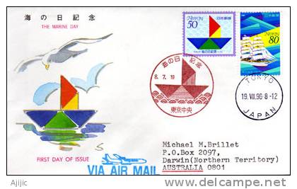 JAPON.Voilier Ecole Nippon-Maru (Journee De La Marine) FDC 1996 Ayant Circule Vers Australie - FDC