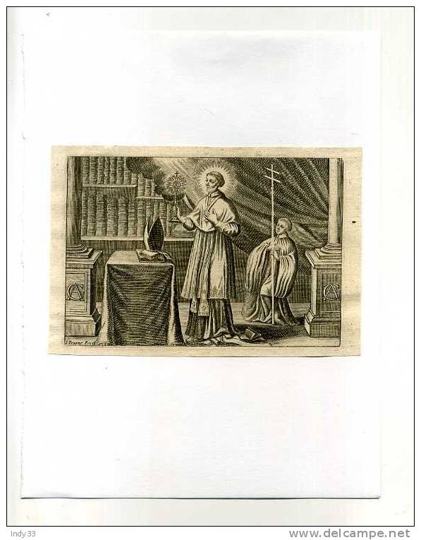 - SCENE RELIGIEUSE .  GRAVURE DU XVIIe S. DECOUPEE ET COLLEE SUR PAPIER - Religion & Esotericism