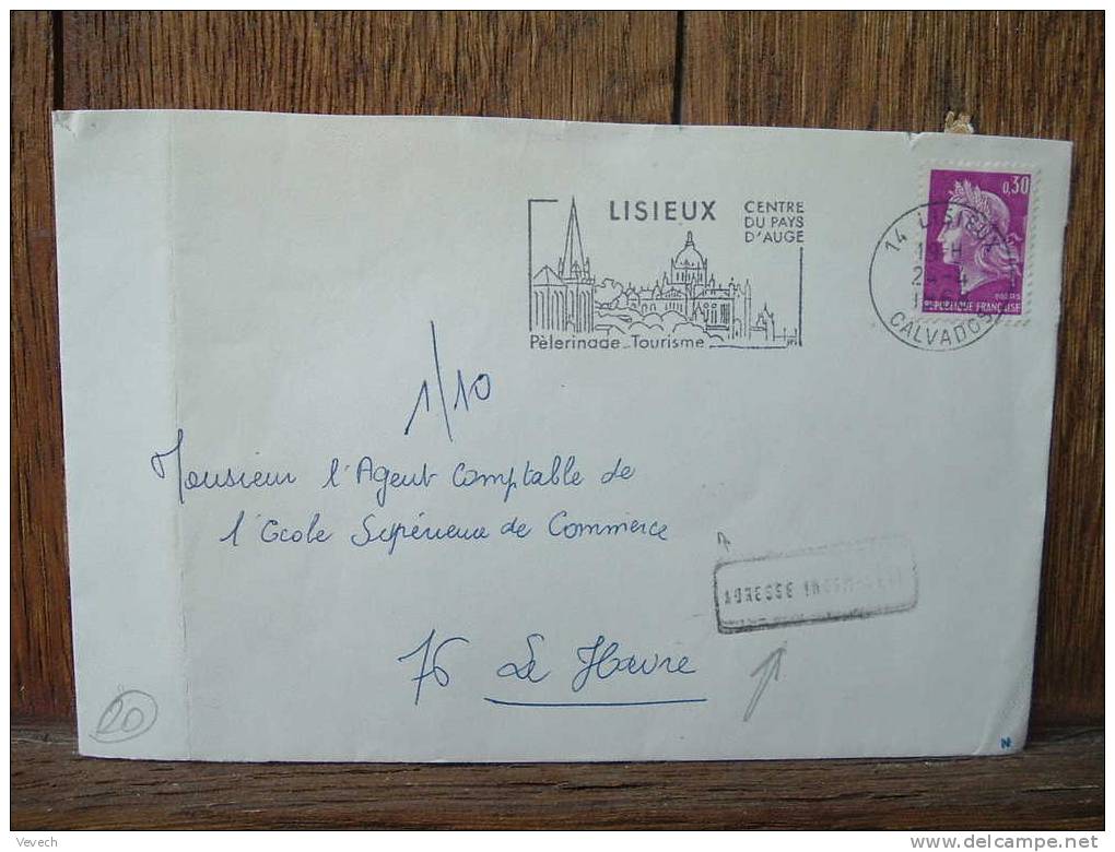 LETTRE AVEC MARIANNE DE CHEFFER N°1536 + MARQUE ADRESSE INCOMPLETE - 1967-1970 Marianne Of Cheffer