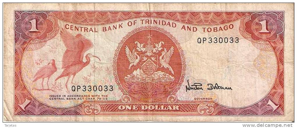 BILLETE DE TRINIDAD Y TOBAGO DE UN DOLAR  CAPICUA 330033 (BANKNOTE)  RAREZA - Trinité & Tobago