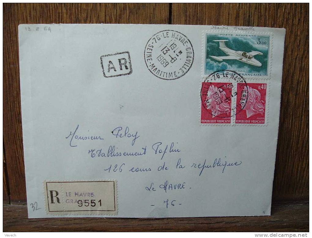 LETTRE RECOMMANDEE AR AVEC MARIANNE DE CHEFFER N°1536B PAIRE + PA 39 - 1967-1970 Marianne De Cheffer