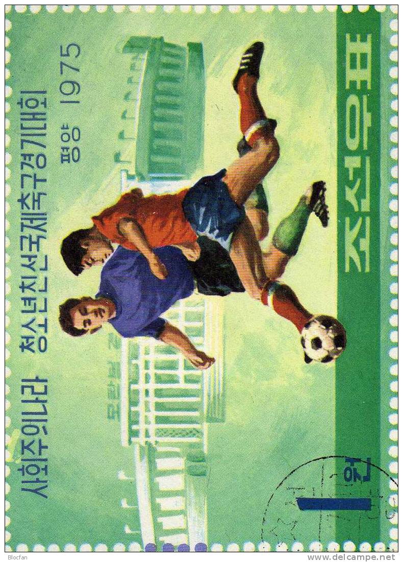 Ostblock Fussballturnier 1975 Korea 1402+ Block 17 O 15€ Fußball-Spieler Rasen Architektur Stadion Soccer Sheet Bf Corea - Copa Asiática (AFC)