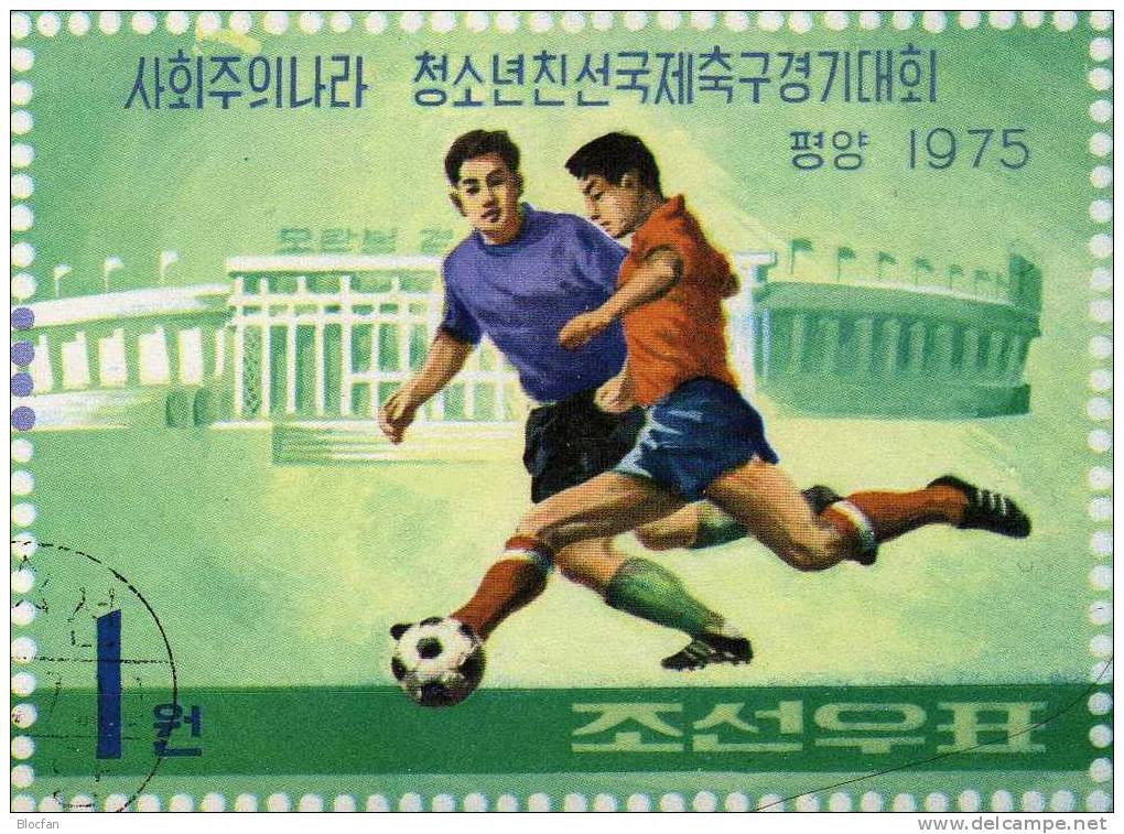 Ostblock Fussballturnier 1975 Korea 1402+ Block 17 O 15€ Fußball-Spieler Rasen Architektur Stadion Soccer Sheet Bf Corea - Copa Asiática (AFC)