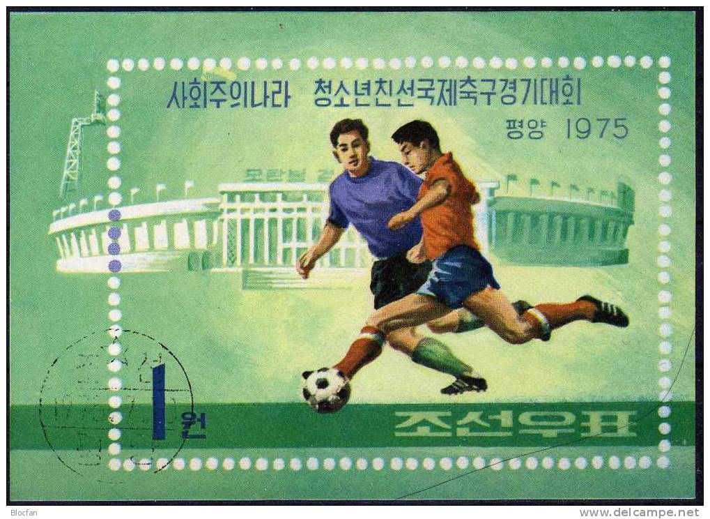 Ostblock Fussballturnier 1975 Korea 1402+ Block 17 O 15€ Fußball-Spieler Rasen Architektur Stadion Soccer Sheet Bf Corea - Coupe D'Asie Des Nations (AFC)