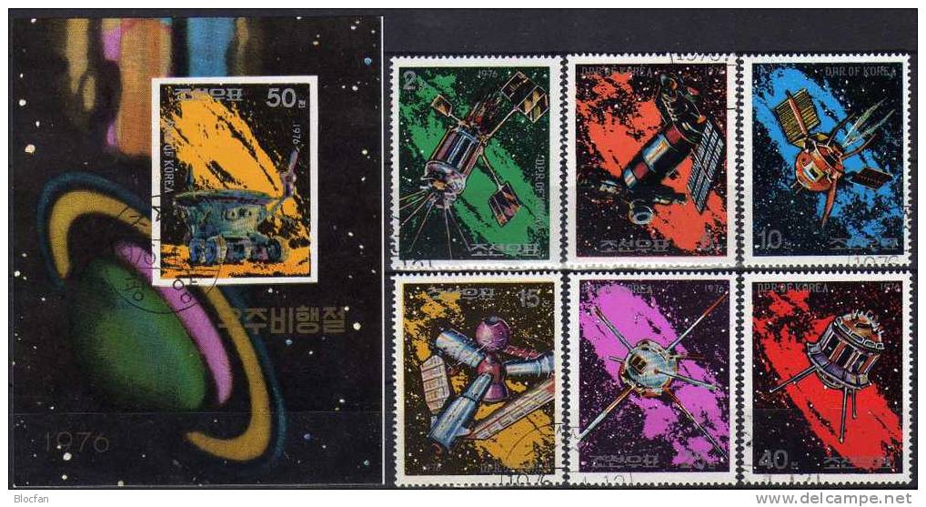 Raumfahrt Im Ostblock 1976 Coree 1492/7+ Block 24 B O 18€ Raumsonde, Raumstation, Satellit, Sputnik, Rakete, Mondauto - Asia