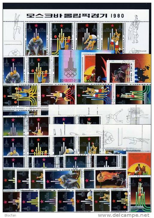 Springreiter 2 Blocks,Kleinbogen,ZD+ Satz Corea Olympiade Moskau O 35€ Olympic 1980 Schwimmen, Reiten - Corée Du Nord