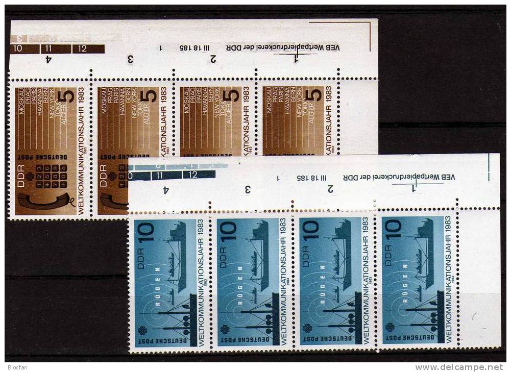Druckvermerk Welt-Kommunikationsjahr DDR 2770/3,DV+ 4-Block ** 30€ Im 4 - Streifen Mit Bogen - Zählnummer - Se-Tenant