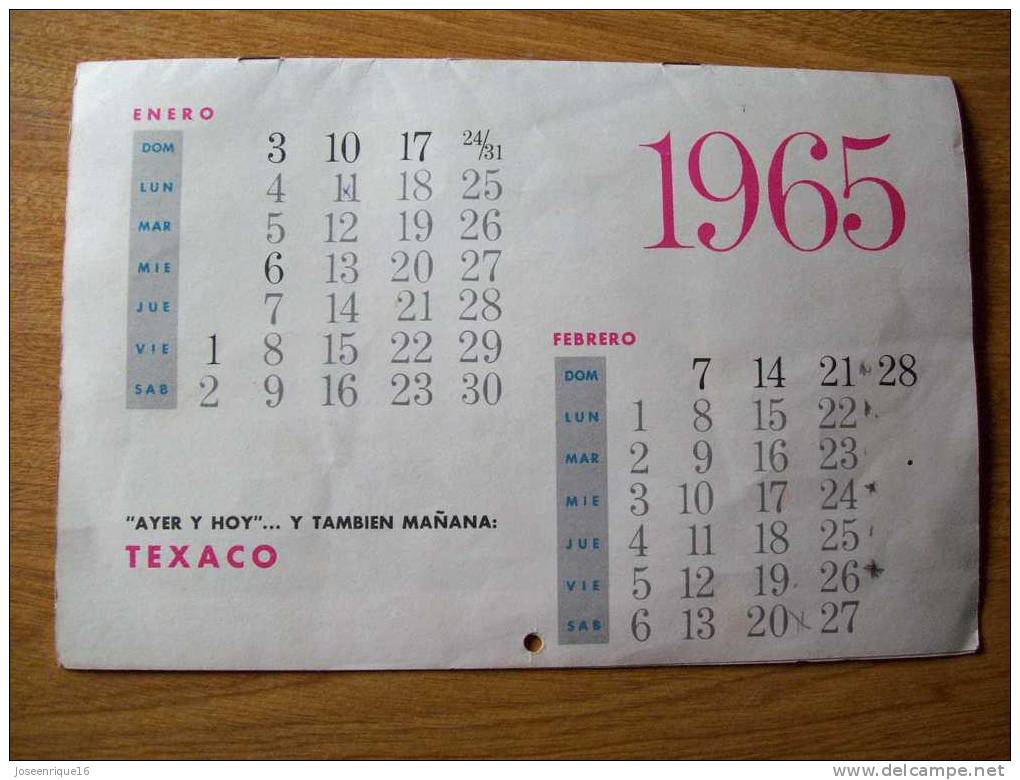 TEXACO 1965, GUREWITSCH. ALMANAQUE, CALENDARIO, CALENDAR, CALENDRIER. URUGUAY. - Big : 1961-70