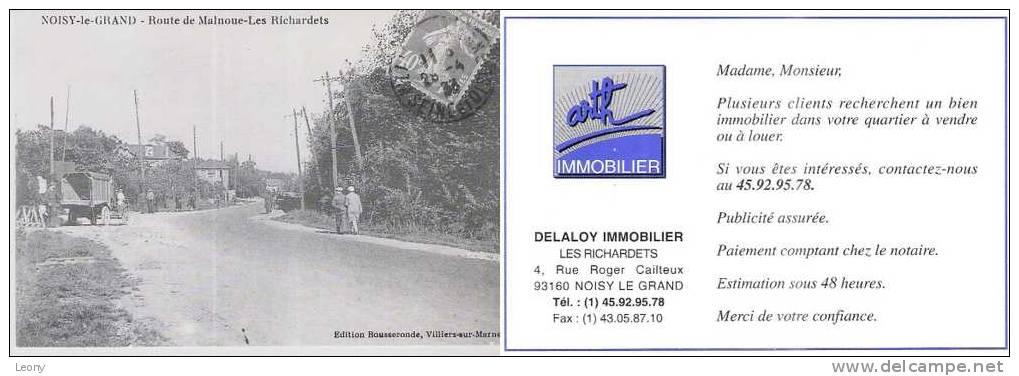 Reproduction Carte Postale De NOISY Le GRAND - Route De Malnoue- Les Richardets - PUBLICITE ARTH IMMOBILIER - Noisy Le Grand