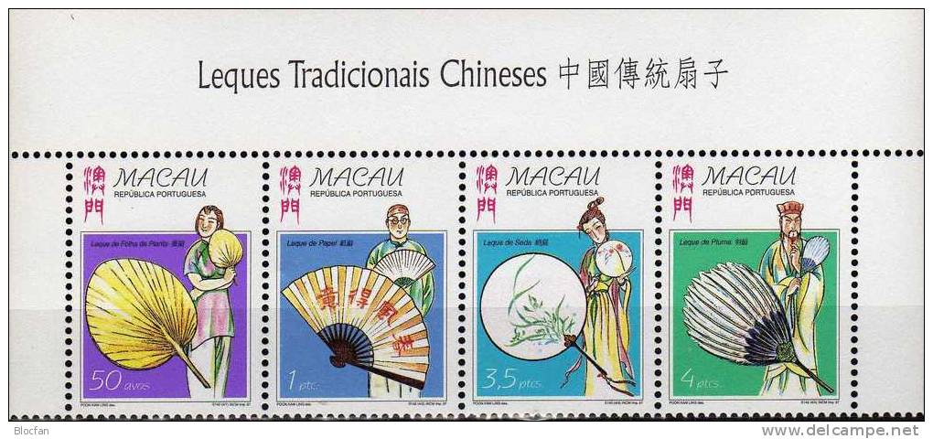 Fächer Aus China 1997 Macau 932/5,ZD,4-Block+sheetlet ** 32€ Traditionelle Volkskunst Kostüme/Tanz Ms Art Sheet Bf Macao - Booklets