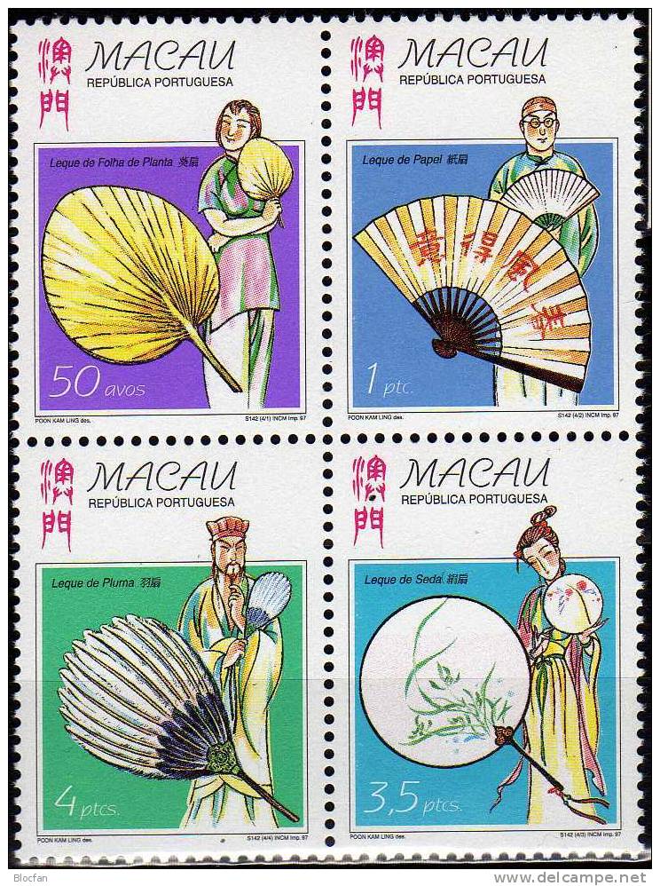 Fächer Aus China 1997 Macau 932/5,ZD,4-Block+sheetlet ** 32€ Traditionelle Volkskunst Kostüme/Tanz Ms Art Sheet Bf Macao - Markenheftchen