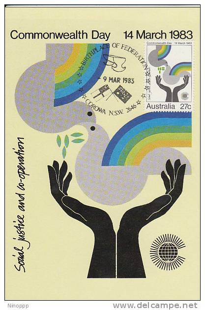 Australia-1983 Commonwealth Day,Social Justice And Co-operation  Maximum Card - Maximum Cards