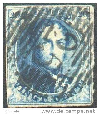 N°4 - Médaillon 20 Centimes Bleu, Pos. 1, Variété V.1 "encoche" Bien Visible.  Petit Grattage - 6159 - 1849-1850 Medallions (3/5)