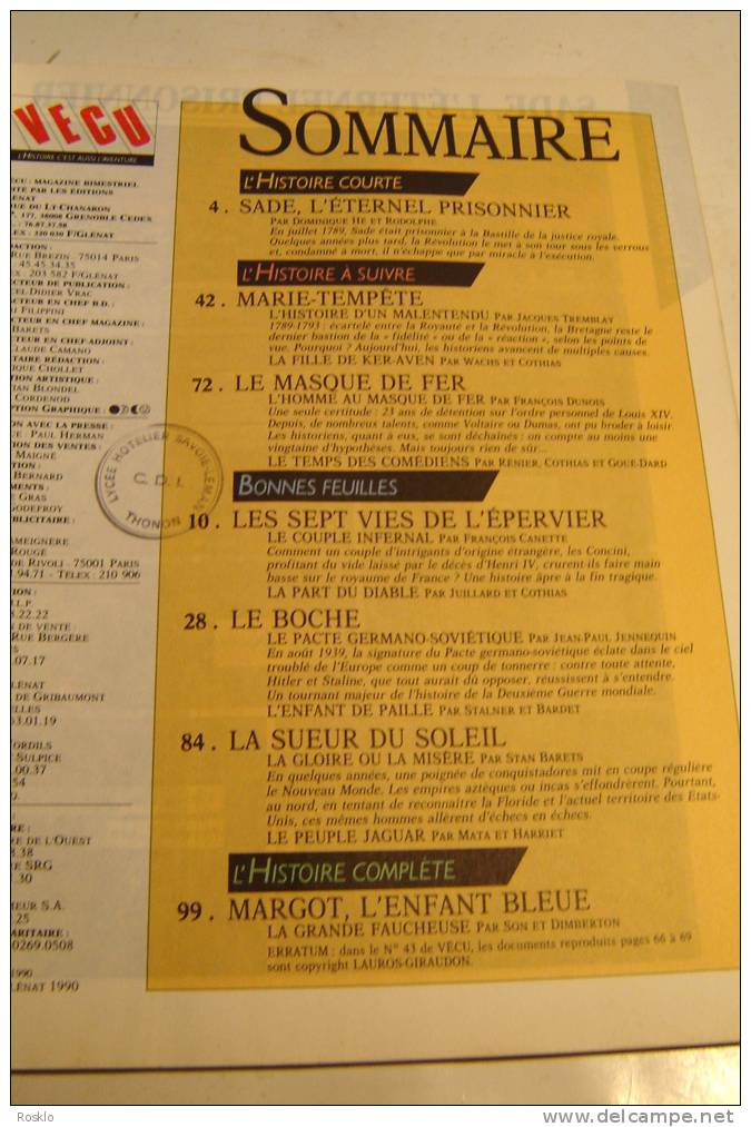 REVUE BD MENSUEL / VECU N° 44  DE 1990 / MARGOT  /  BEL  ETAT - Vécu