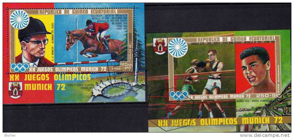 Olympia Sieger In Reiten, Boxen 1972 Äquatorial Guinea 88A/B, Block 13 Plus 14 O 5€ Springreiter Deutschland, Boxer USA - Guinée Equatoriale