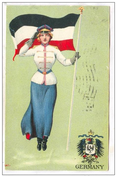 Woman Dressed In Uniform Holdin Flag Saluting, Code Of Arms, Germany, PU-1906 - Autres & Non Classés