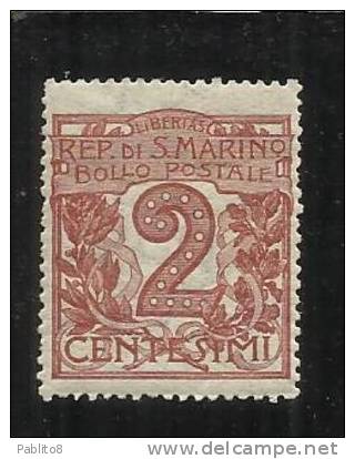 SAN MARINO 1921 - 1923 CIFRA CENT. 2 ** MNH BEN CENTRATO - Unused Stamps