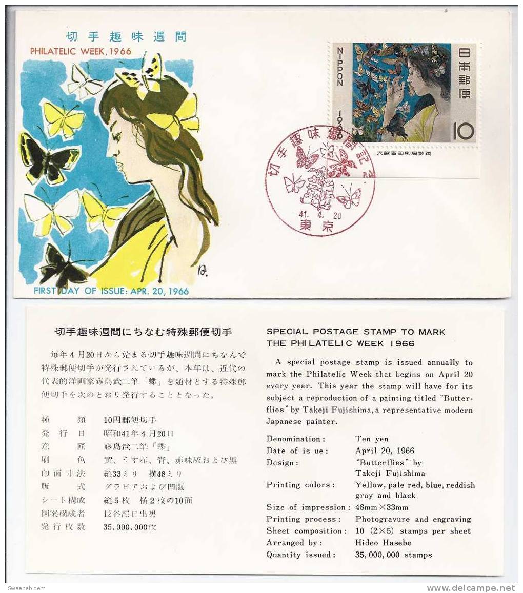 JP.- FDC 177 - First Day Cover - Firstday Of Issue - Butterflies - Nippon - Japan - Vlinders - Meisje - Bloemen - 1966 - FDC