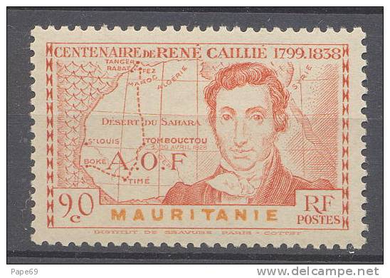 MAURITANIE N° 95 XX René Caillé 90 C. Rouge Terne Sans Charnière, TB - Neufs