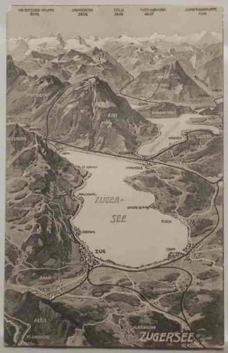 SWITZERLAND/ SUISSE / SCHWEIZ - Lake Of Zug (Zugersee) Panoramic Map - Vintage Postcard Ca 1920-30s - Zug