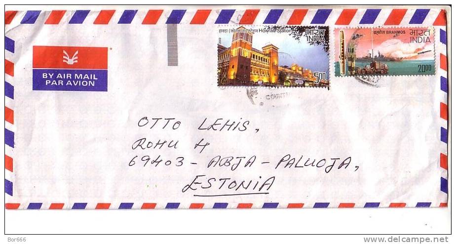 GOOD INDIA Postal Cover To ESTONIA 2010 - Good Stamped: Howrah Station ; Brahmos - Briefe U. Dokumente