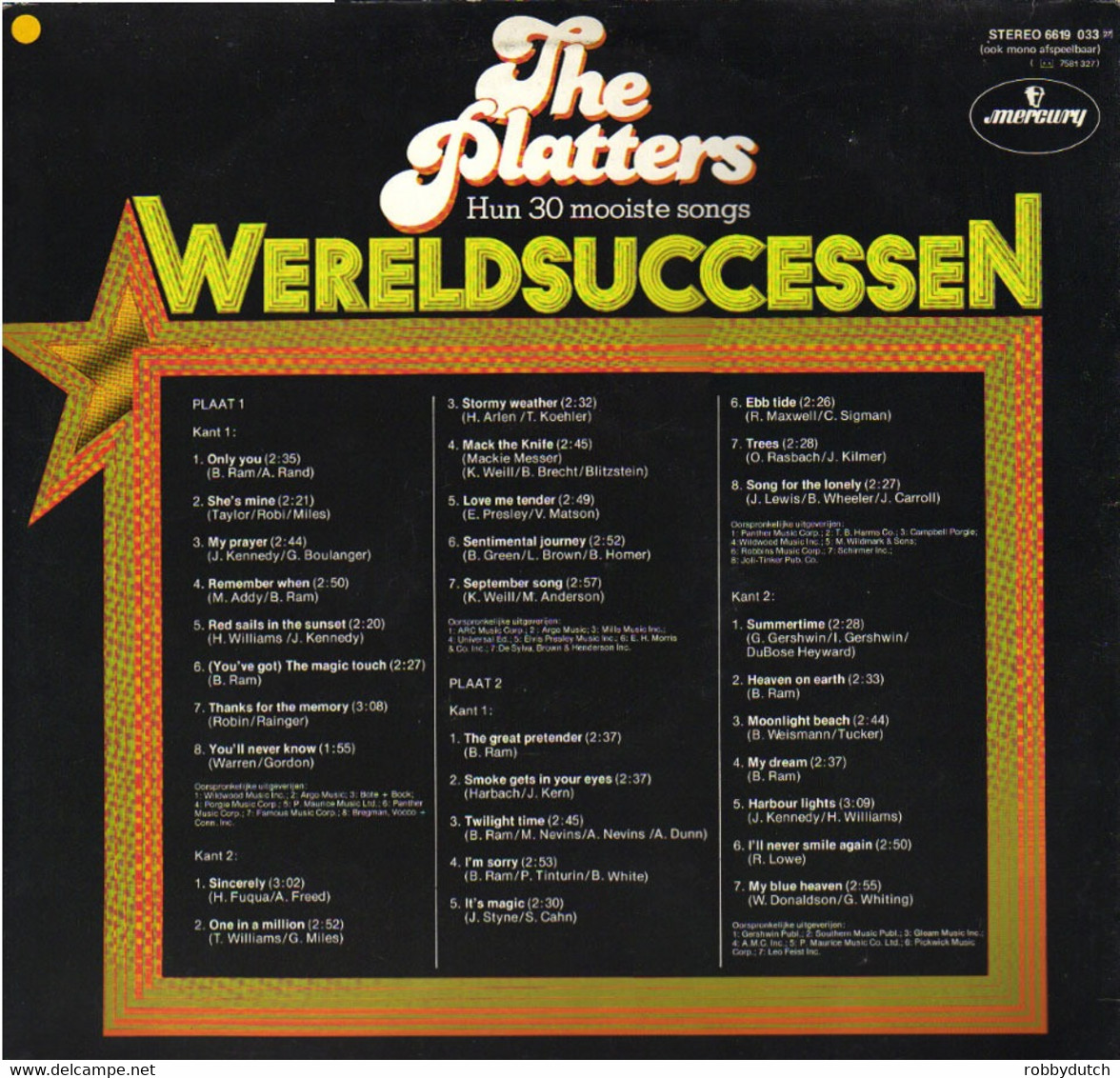 * 2LP *  THE PLATTERS - WERELDSUCCESSEN (Hun 30 Mooiste Songs) (Holland 197? Ex-!!!) - Soul - R&B