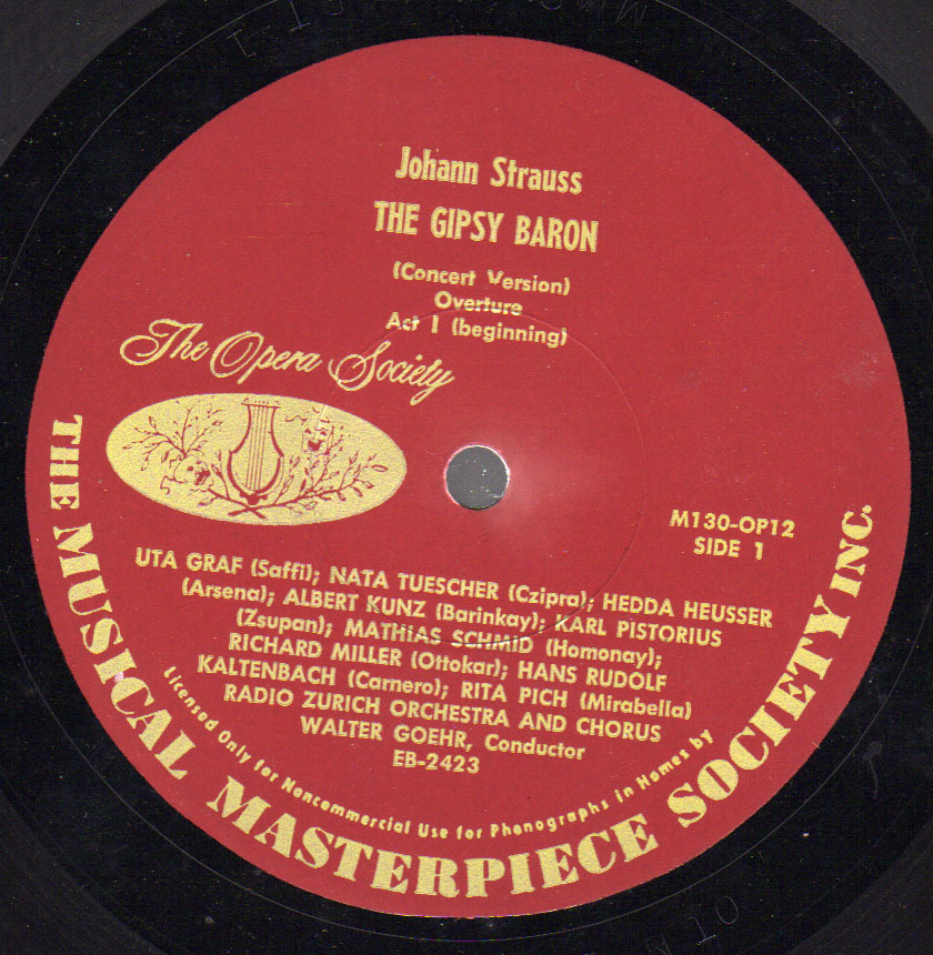 * 2LP 10" *  JOHANN STRAUSS - THE GYPSY BARON - RADIO ZURICH ORCHESTRA AND CHORUS / WALTER GOEHR - Oper & Operette