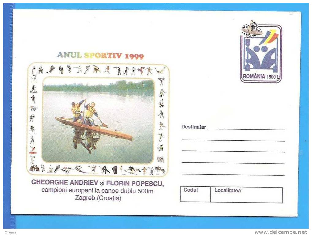 Florin Popescu Si Ghe. Andriev European Champion Canoe  ROMANIA Postal Stationary Cover 1999 - Canoe