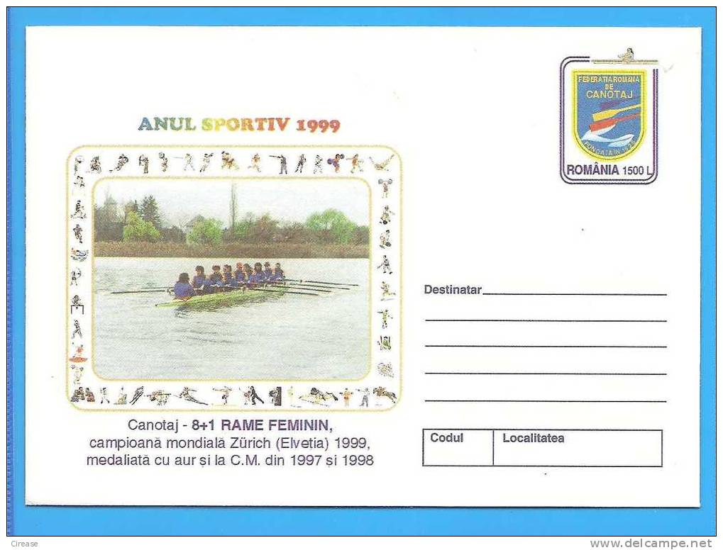 Rowing Women's 8 + 1 Frames  ROMANIA Postal Stationary Cover 1999 - Canoë