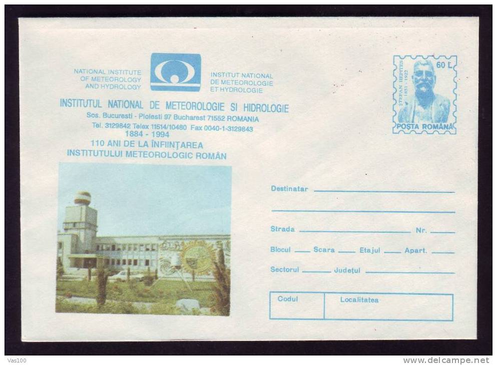 NATIONAL INSTITUTE OF METEOROLOGY AND HYDROLOGY 1994 STATIONERY COVER OF ROMANIA. - Climate & Meteorology