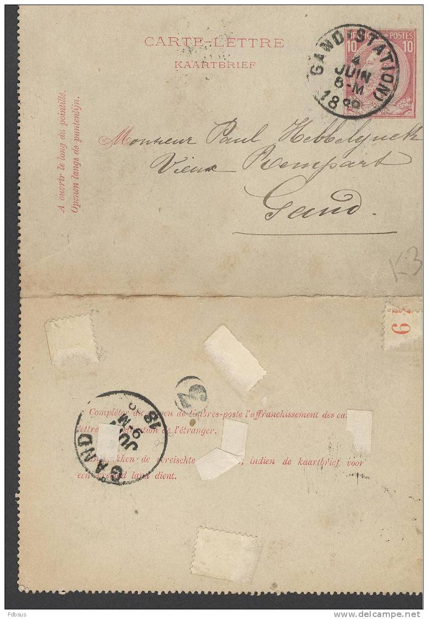 1888 - 10c  KAARTBRIEF - CARTE LETTRE GAND STATION  LOKAAL GELOPEN MET AANKOMST STEMPEL - Enveloppes-lettres