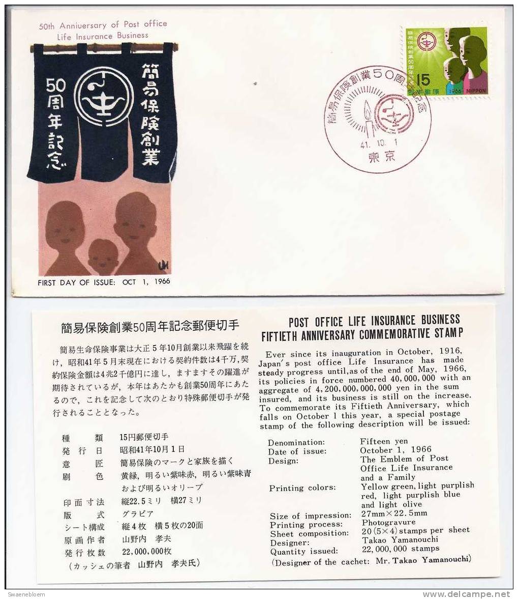 JP.- FDC 193 First Day Cover - Post Office Life Insurance Business Fiftieth Anniversary Commemorative Stamp. Kinderen. - FDC