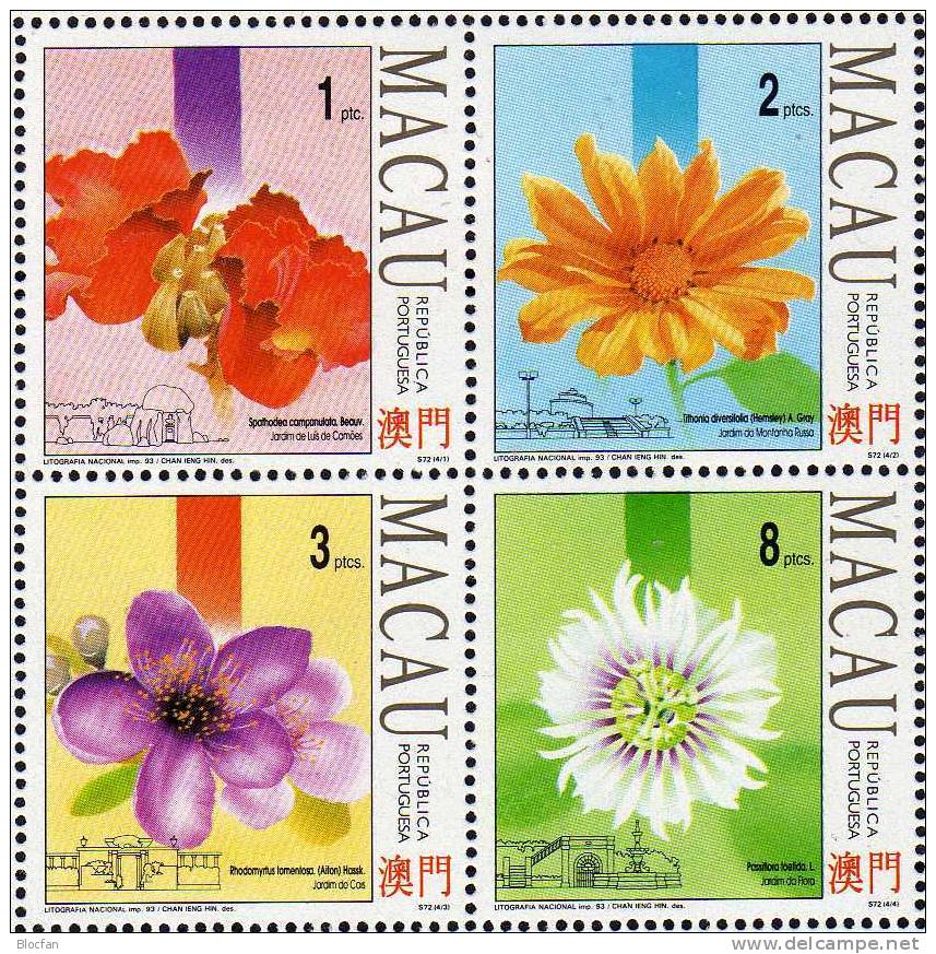 Blumen Und Gärten 1993 MACAU Macao 735/8 Block 23 ** 25€ Naturschutz Tulpen - Baum, Sonnenblume, Myrte, Passions - Blume - Colecciones & Series