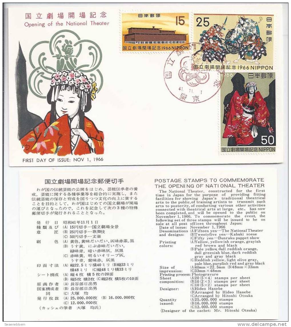 JP.- FDC 197 - First Day Cover - First Day Of Issue - Opening Of The National Theater - Nippon - Japan. November 1, 1966 - FDC