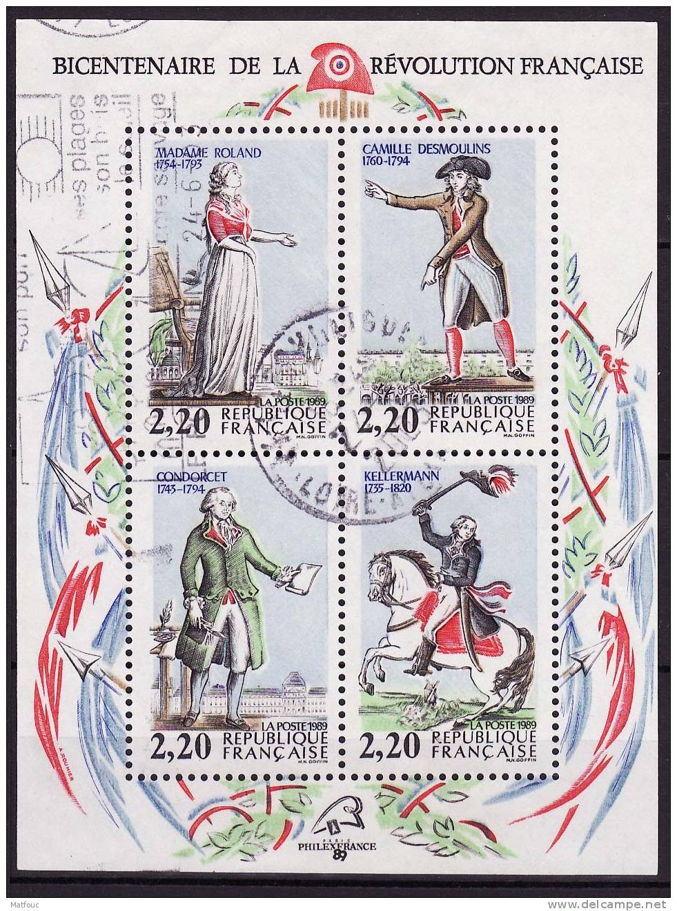 Bloc Obl. France Yvert 10 / Michel 8 / Scott 2162 : Révolution 1789-1989 - Used