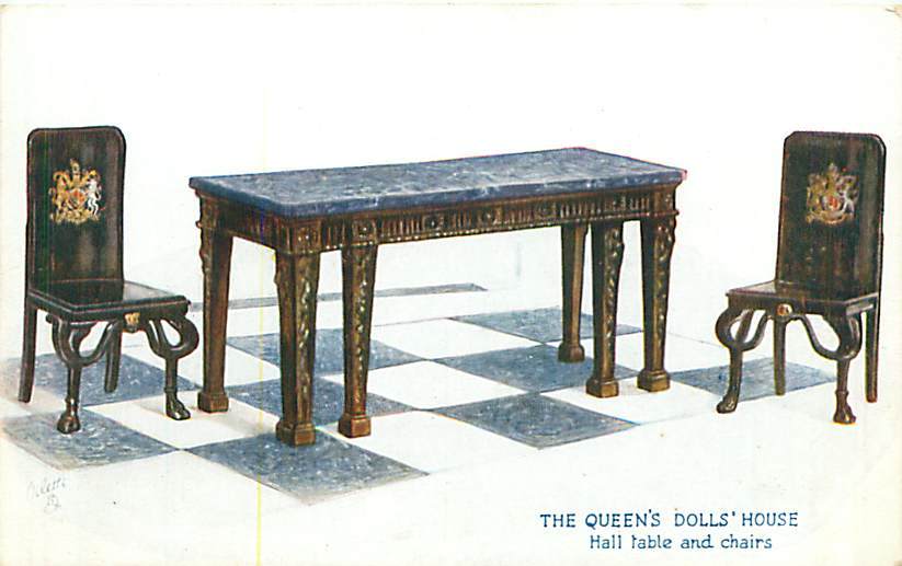 The Queen's Dolls' House - Hall Table And Chairs (Tuck's Post Card, Oilette, Series 1, Nr 4500) - Windsor