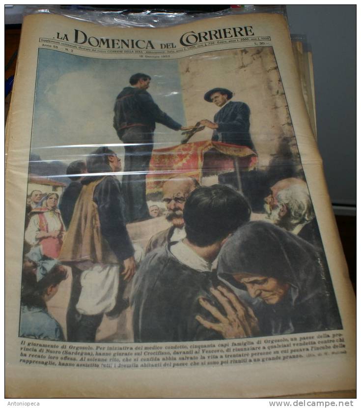 10 COPIE ORIGINALI DOMENICA DEL CORRIERE ANNI 1952-53 - Prime Edizioni