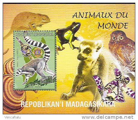 Madagascar - Lemur, Frog, Orchids, Chameleon, Bird, S/S, MNH - Rane
