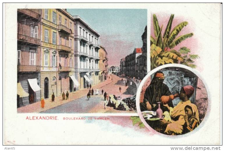 Alexandria Egypt, Boulevard De Ramleh, Family Eats, On 1900s Vintage Postcard - Alexandrië