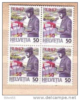 SUISSE /HELVETIA /SCHWEIZ - 1987  Poste – Auto  1v.- MNH  Blocs De Quatre - Neufs