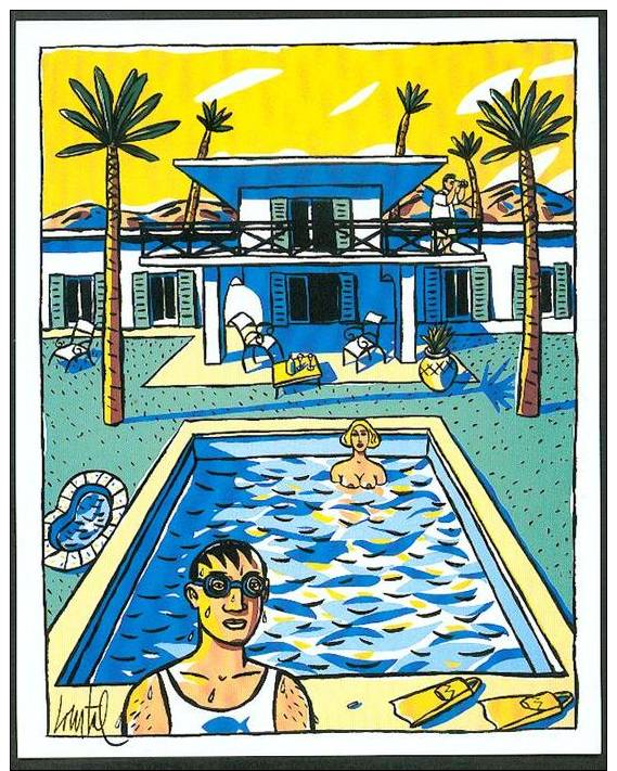 LOUSTAL : Superbe Carton Expo Pin Up Piscine Homme Lunette, Dessin Inédit ©.1998 Michel-edouard Leclerc * XL Signé NEUF - Plakate & Offsets